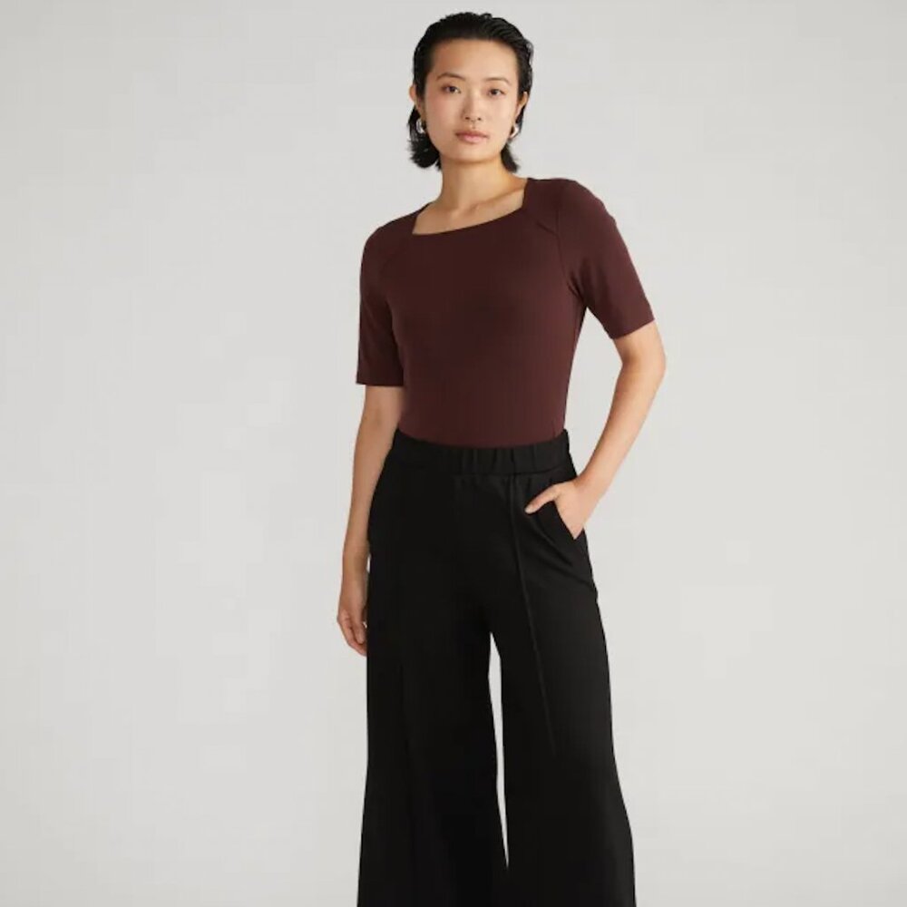 Universal Standard Brown Square-Neck Short Sleeve Top